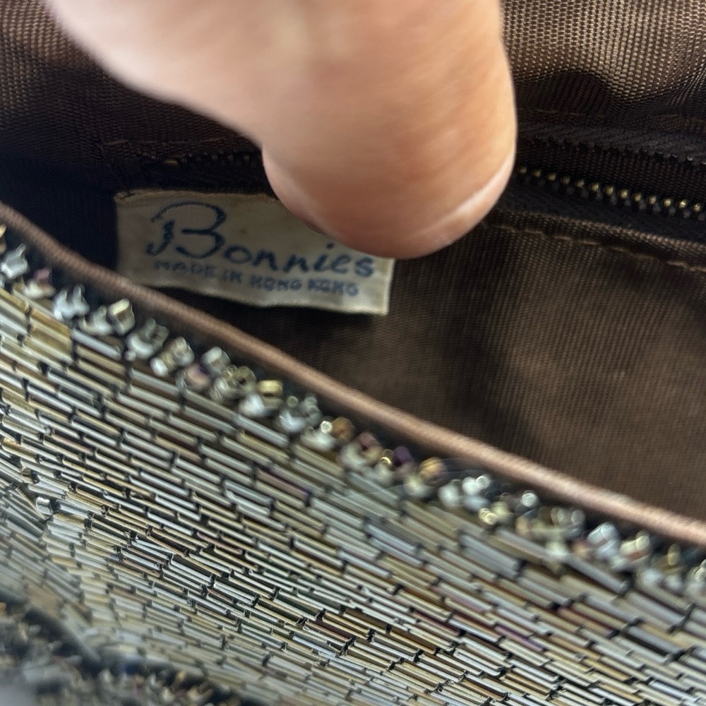 Vintage Bonnies Beaded Clutch Handmade In Hong Kong Evening Formal Black Gold - Picture 6 of 9